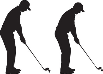 Golf swing silhouette illustration of two golfers in action