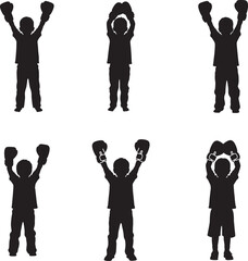 Six cheerleader silhouette boxers in victory poses