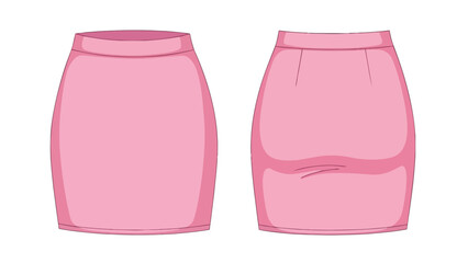 Flat vector design of a simple pink pencil skirt, showcasing both front and back views, ideal for fashion illustration and apparel templates in