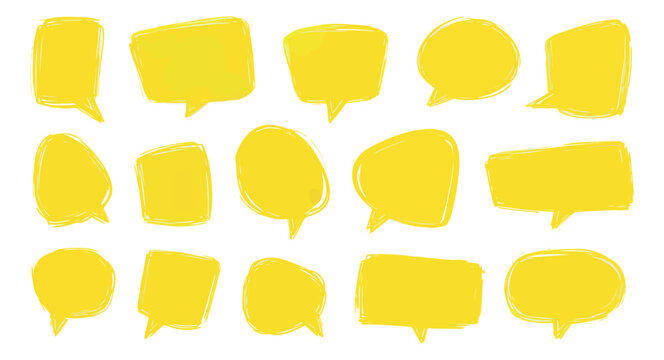 Hand drawn speech bubble set featuring various yellow shapes for communication design