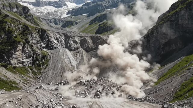 Landslide Occurring in a Mountainous Area With Glacier