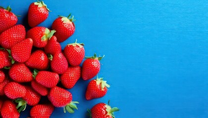 Fresh Strawberries on Blue Background - A Vibrant and Healthy Delight.
