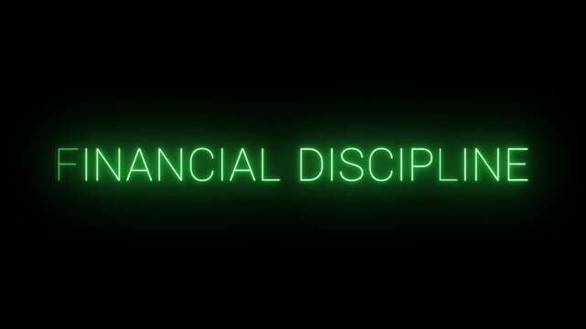 Flickering neon green financial discipline sign animated on black background.