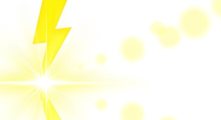 Bright yellow lightning bolt illustration with radiant light effect and abstract yellow circles on a blurred background