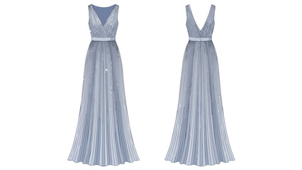 Obraz premium Elegant sleeveless maxi dress illustration with a delicate V-neckline and intricate pleated skirt design perfect for formal occasions and fashion
