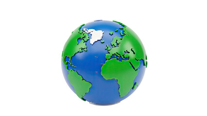 Fototapeta premium Stylized 3D Globe with Green Continents on Blue Ocean