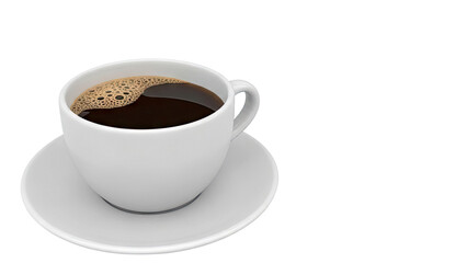 Fototapeta premium White coffee cup with dark coffee and foam on saucer