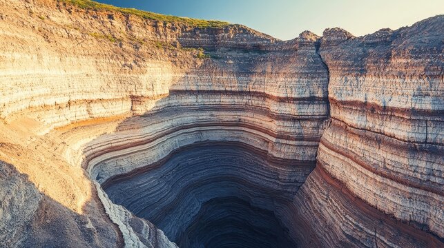 Cracked dry earth revealing colorful sedimentary layers in a deep geological formation