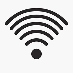 Solid black Wi-Fi symbol with five curved signal bars and a central dot, representing wireless internet connectivity, network signal strength, and online access.