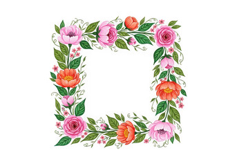 Obraz premium Square floral frame with pink and orange flowers