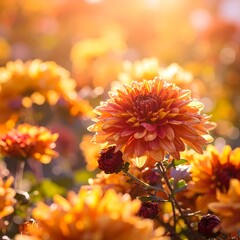 Vibrant autumn flowers in sunlight