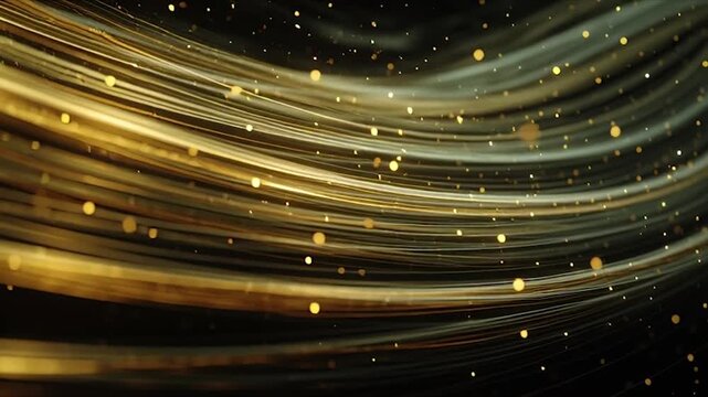 Abstract Golden Light Streaks Flowing with Glittering Particles.