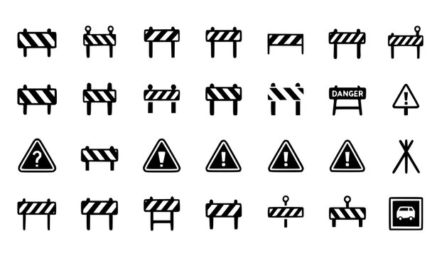 Road barrier icon set with roadblock and danger symbols vector