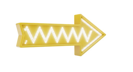 Yellow neon arrow sign isolated on transparent background