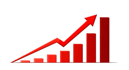 Red graph with upward trend isolated on transparent background