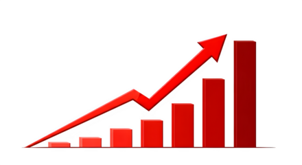 Red graph with upward trend isolated on transparent background
