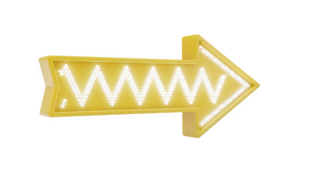 Yellow neon arrow sign isolated on transparent background - Powered by Adobe
