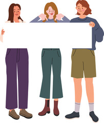Three Women Holding a Blank Banner for Your Message