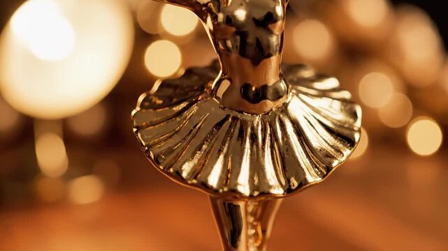A close-up view of a shiny metallic object with a fluted design on a wooden surface