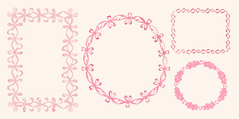 Delicate pink floral frames and borders featuring circular and rectangular shapes