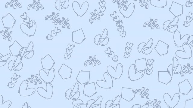 Light blue geometric pattern with hearts and pentagons. Perfect for valentines day cards, wedding invitations, and romanticthemed designs.