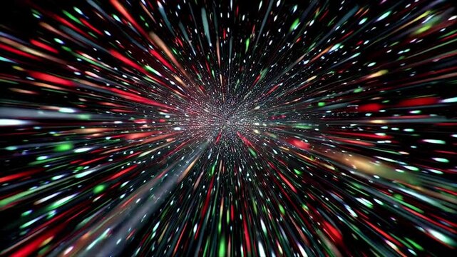Abstract Hyperspace Travel Through Colorful Starfield Warp Speed.