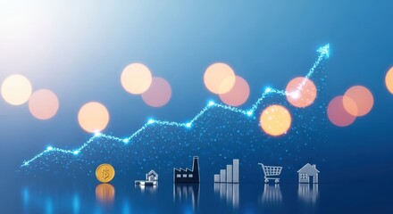 Blue Digital Financial Graph and Industry Icons