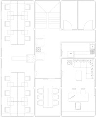 Office Furniture Layout Plan with Waiting Area, Staircase Hall, Manager Room Lounge, Employee Seating and 12-Seat Meeting Room