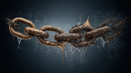 Broken Iron Chain with Shattered Links