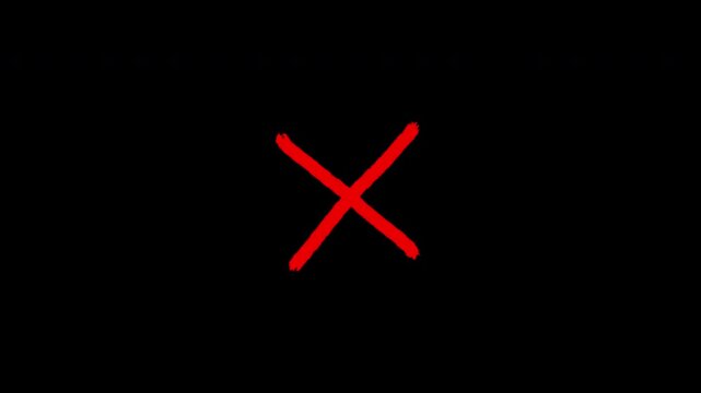 Red brush stroke cross animation, ideal for educational videos, quizzes, corrective feedback, or artistic transitions. 4K video