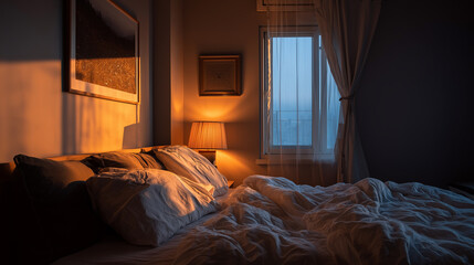 Night bedroom interior cozy mood