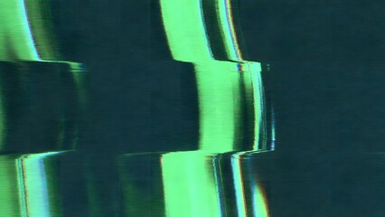 Abstract green digital glitch background with electronic signal interference and distorted geometric patterns