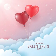 Happy Valentine&rsquo;s Day Romantic Heart Illustration with Love Balloons and Ribbon Banner
