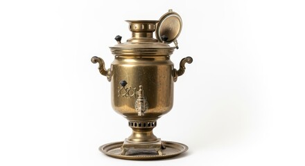 Antique Brass Samovar - A Detailed Studio Shot on White.