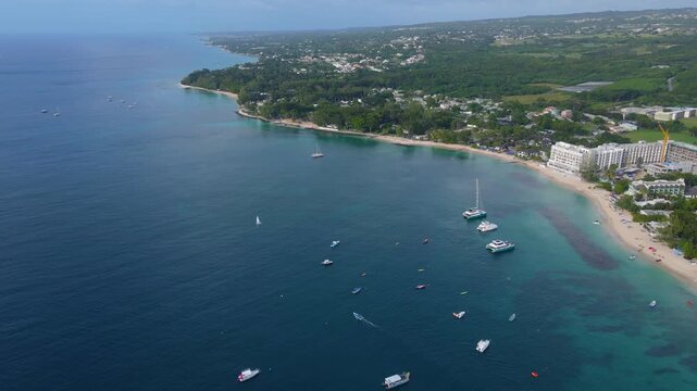 Holetown Beach and Folkestone Marine National Park aerial view in historic city center of Holetown, St. James Parish, Barbados. 