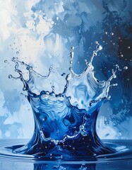 Vibrant water splash in blue