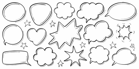 Fototapeta premium Collection of various hand drawn speech bubbles stars and decorative shapes