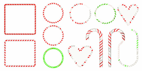 Obraz premium Collection of red and green striped shapes squares circles and hearts