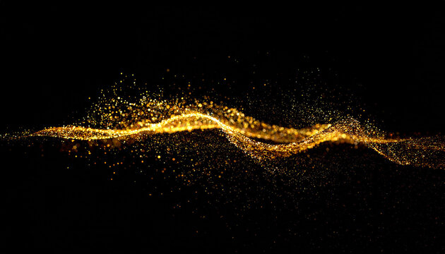 Abstract Golden Particle Wave Flowing Through a Dark Black Void background yellow