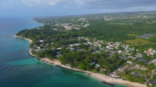 Holetown Beach and Folkestone Marine National Park aerial view in historic city center of Holetown, St. James Parish, Barbados. 