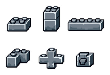 Fototapeta premium Pixel art lego brick designs on gray background