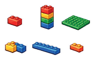 Obraz premium Colorful pixel art lego bricks on dark background