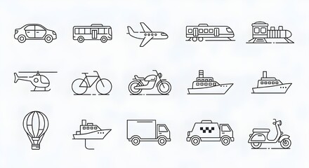 Set of Transport Icons in Modern Thin Line Style. Vehicle Collection Vector Illustration.