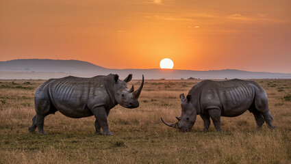 Fototapeta premium rhino at sunset