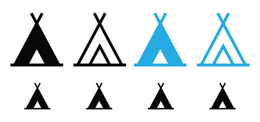 Camping Tent Icon Set, Teepee and Wigwam Vector Symbols, Outdoor Adventure Sign Collection,Tent icon for camping and adventure,Simple black and white icon of a tent. The tent icon is minimalist, © Welcome