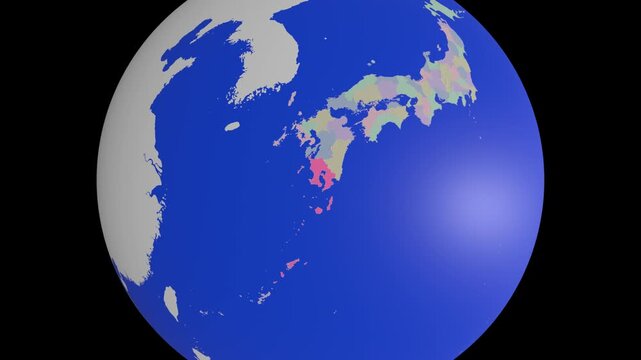 都道府県を色分けした、鹿児島県のプラネット風地図
