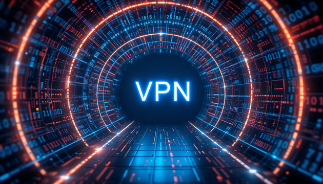 Advanced Virtual Private Network (VPN) Technology Depiction Showcasing Encrypted Tunneling, Secure Remote Access, Online Privacy Protection, Anonymity, and Cybersecurity Measures