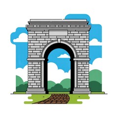 Fototapeta premium Architectural Archway Illustration with Landscape and Sky Background.