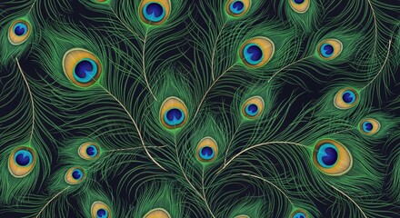 Obraz premium Vibrant Peacock Feathers Seamless Pattern - A Luxurious and Exotic Background Design
