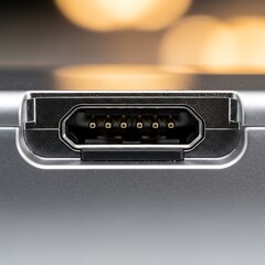 Close-up of a Mini DisplayPort Connector on a Silver Device.